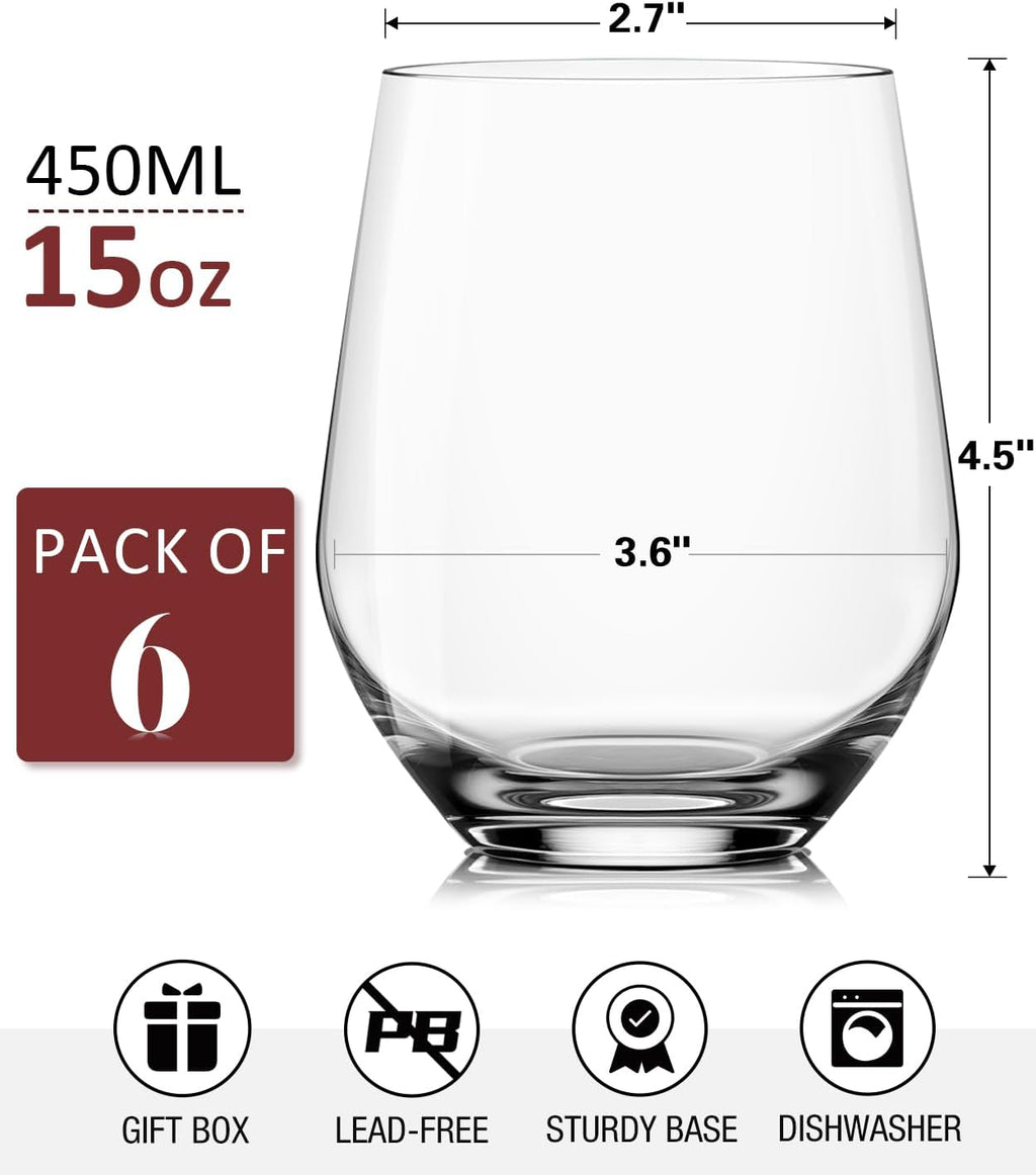 Set of 6 Stemless Wine Glasses