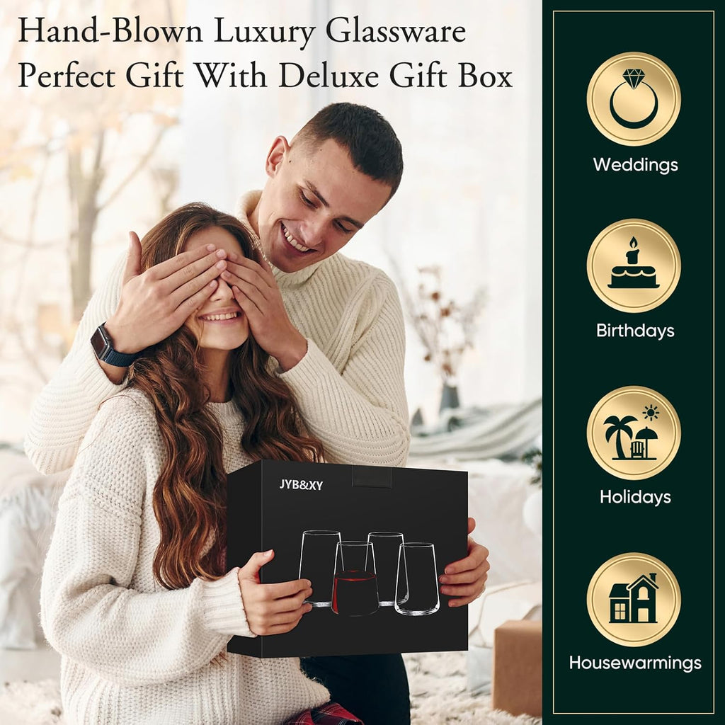 Handmade Stemless Crystal Wine Glasses Set