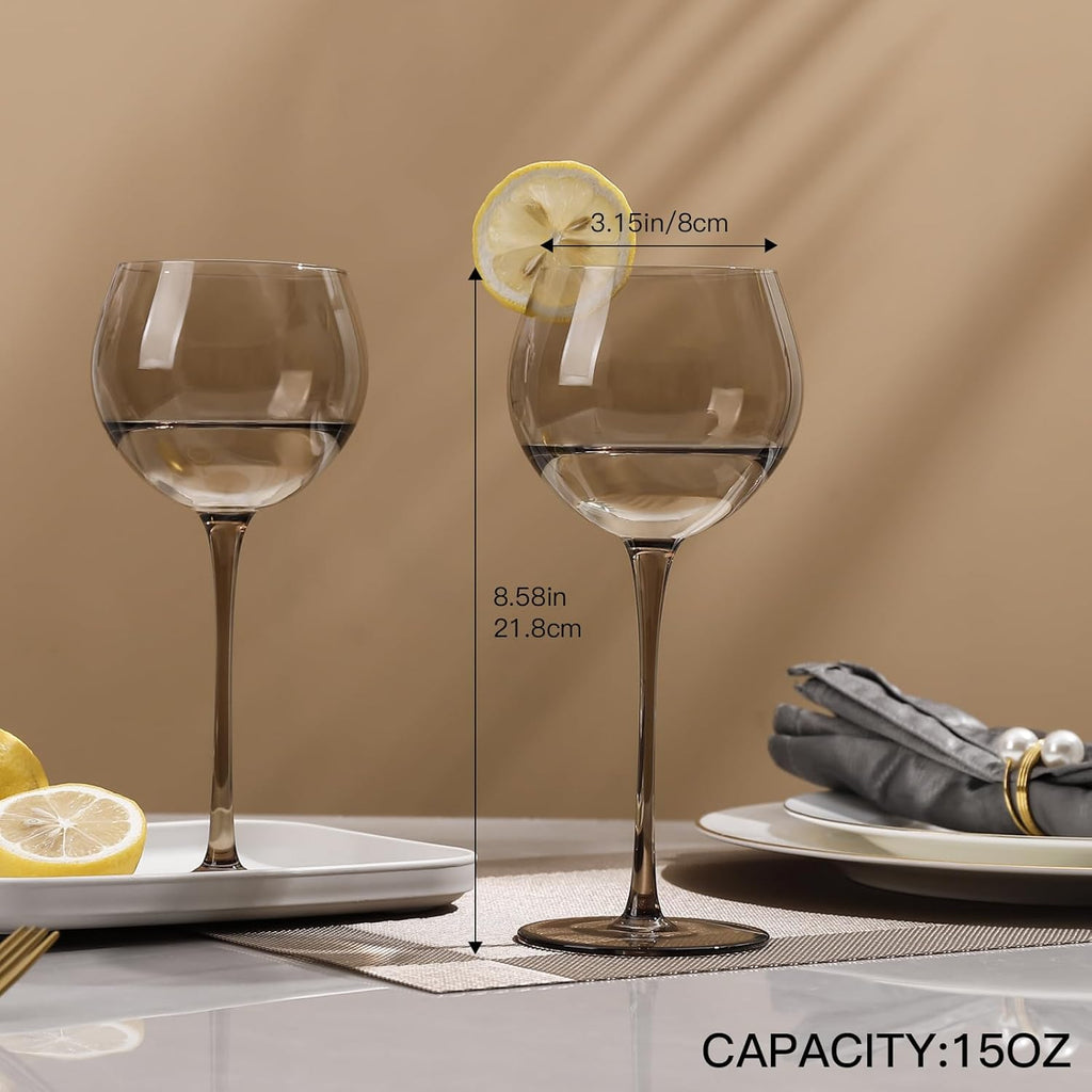 Smokey Gray Hand Blown Wine Glasses Set