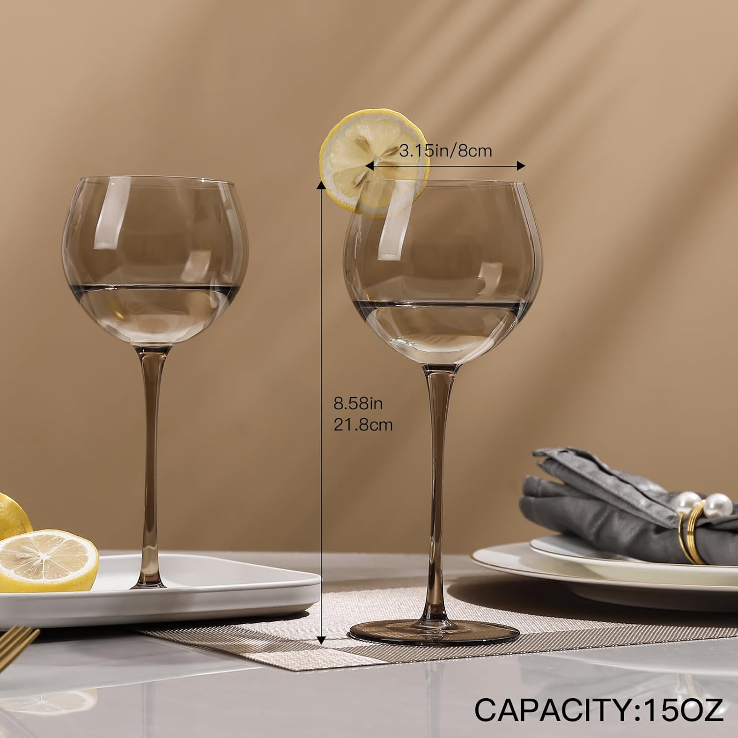 Smokey Gray Hand Blown Wine Glasses Set