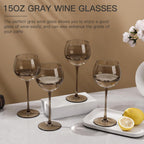Smokey Gray Hand Blown Wine Glasses Set