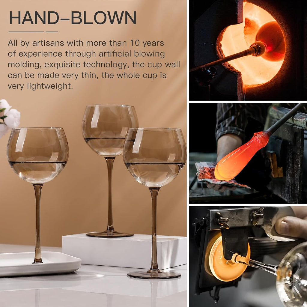 Smokey Gray Hand Blown Wine Glasses Set