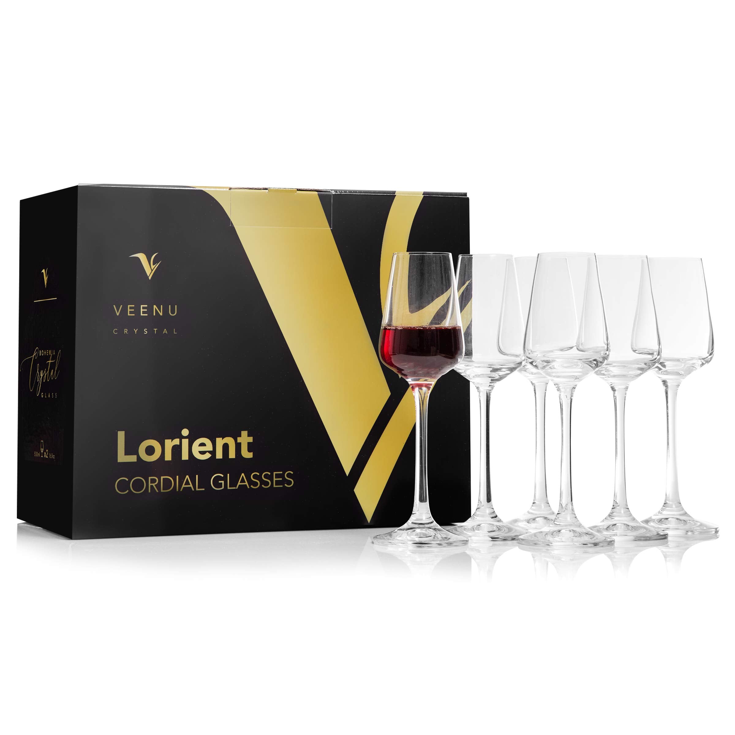 VC VEENU CRYSTAL Cordial Port Wine Glass Set – 100% Lead-Free (2.19 Oz)