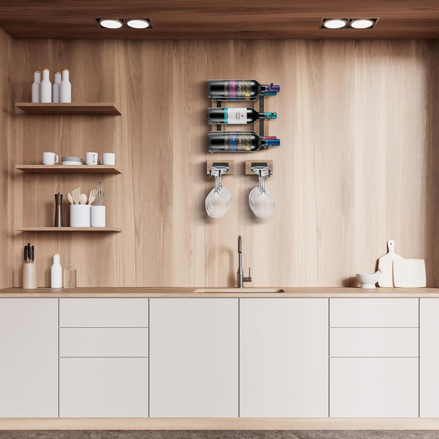 Wall Mounted Wine Rack with Stemware Holder