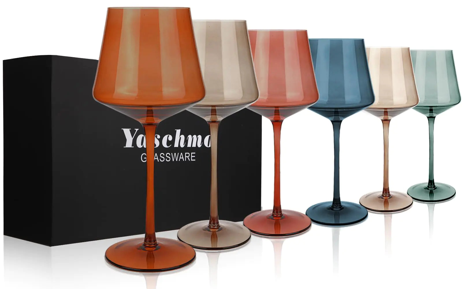 Large Hand Blown Colored Wine Glasses Set