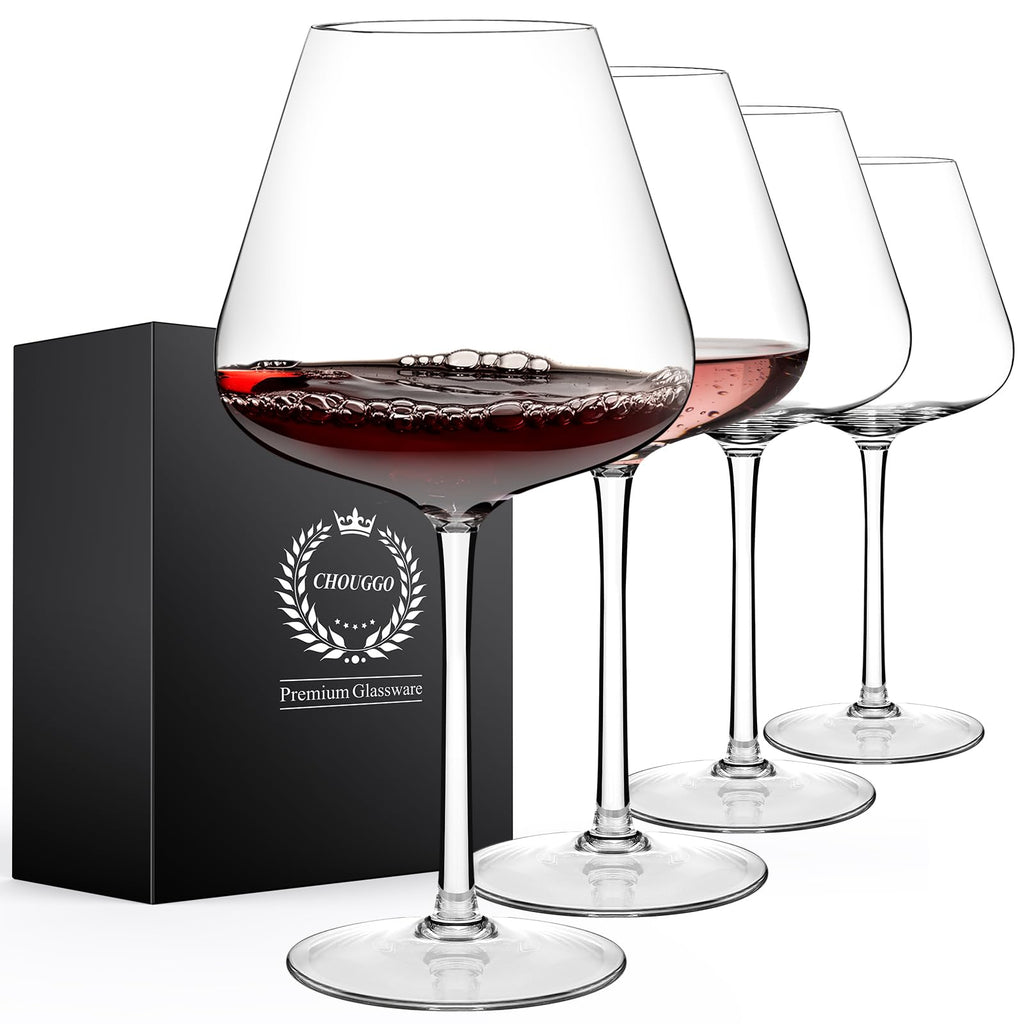 Chouggo Hand-Blown Crystal Wine Glasses – Super Large 28oz Burgundy Set of 4