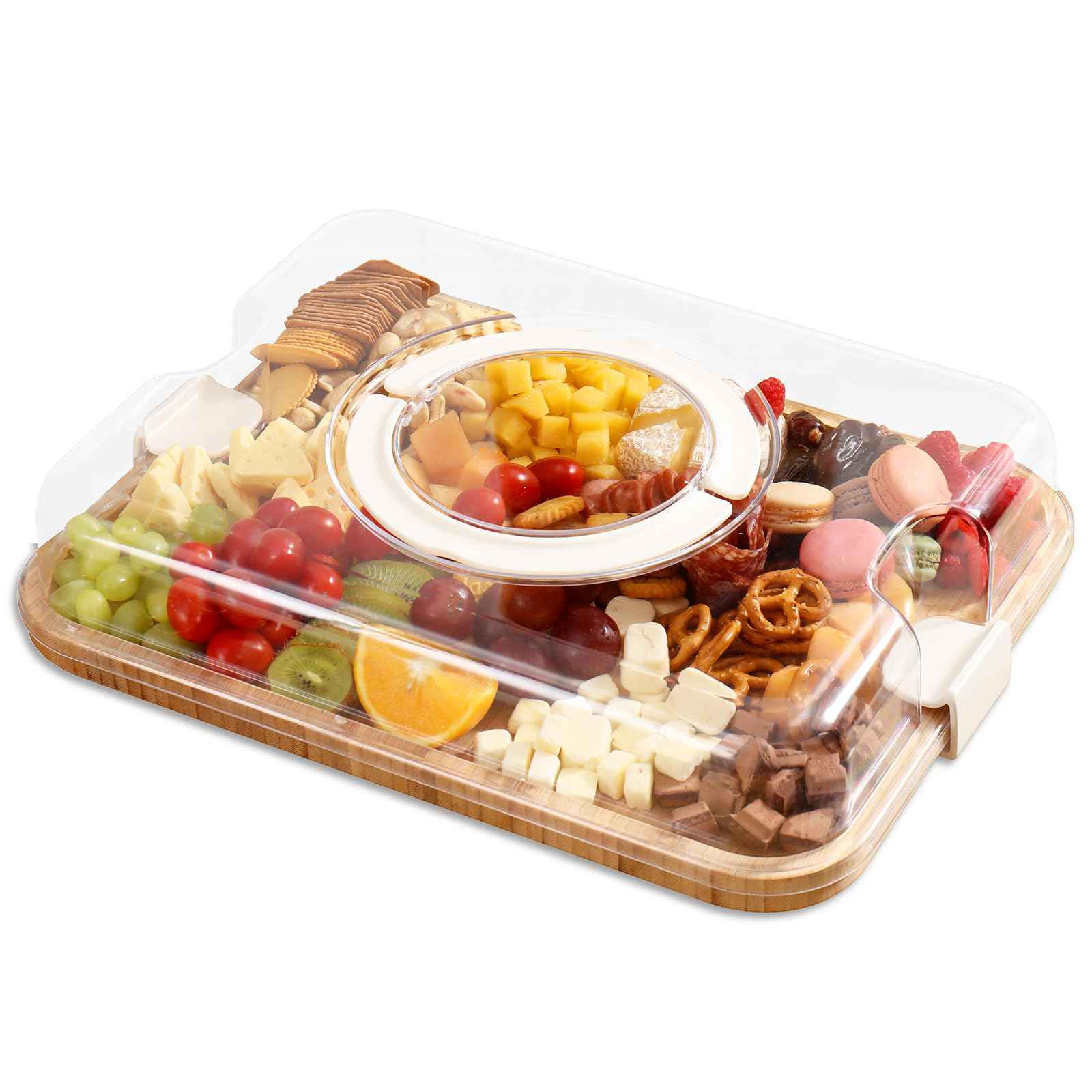 KHINYA Cutting Board - Charcuterie Boards Charcuterie Board with Cover Portable Cheese Board for Travel Convenient Lid with Handle and Locks (1 Compartment Cream)
