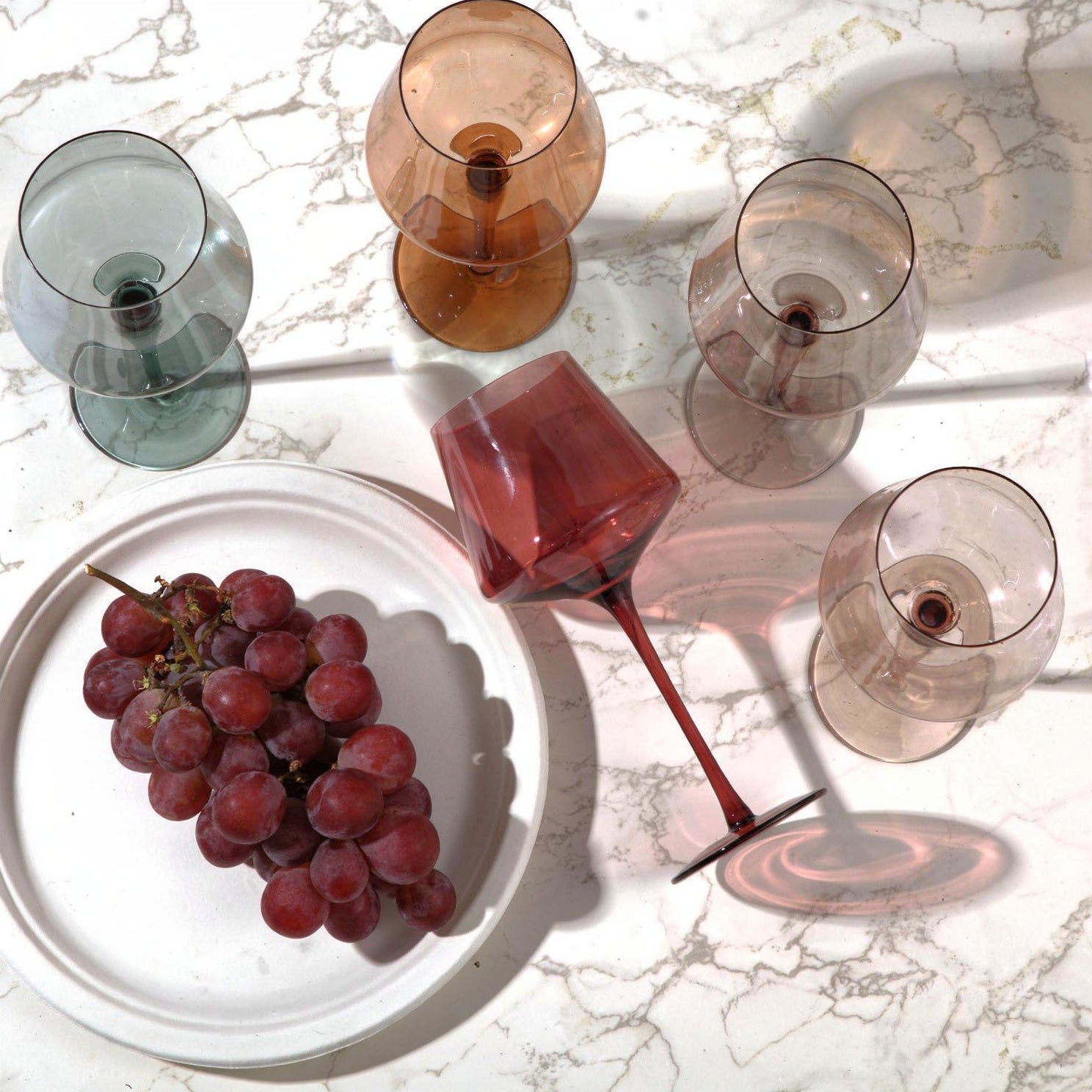 Large Hand Blown Colored Wine Glasses Set