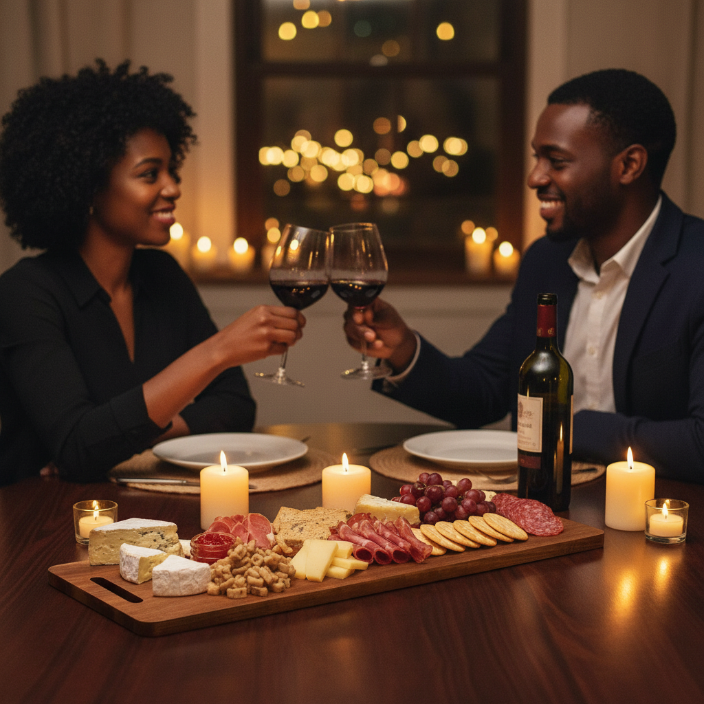 Bokon Wooden Charcuterie Board - Date Night with Black Couple