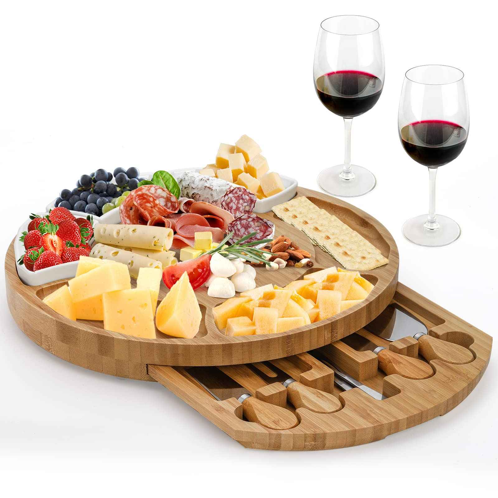 BAMBOOVE 13'' Round Bamboo Cheese Serving Set