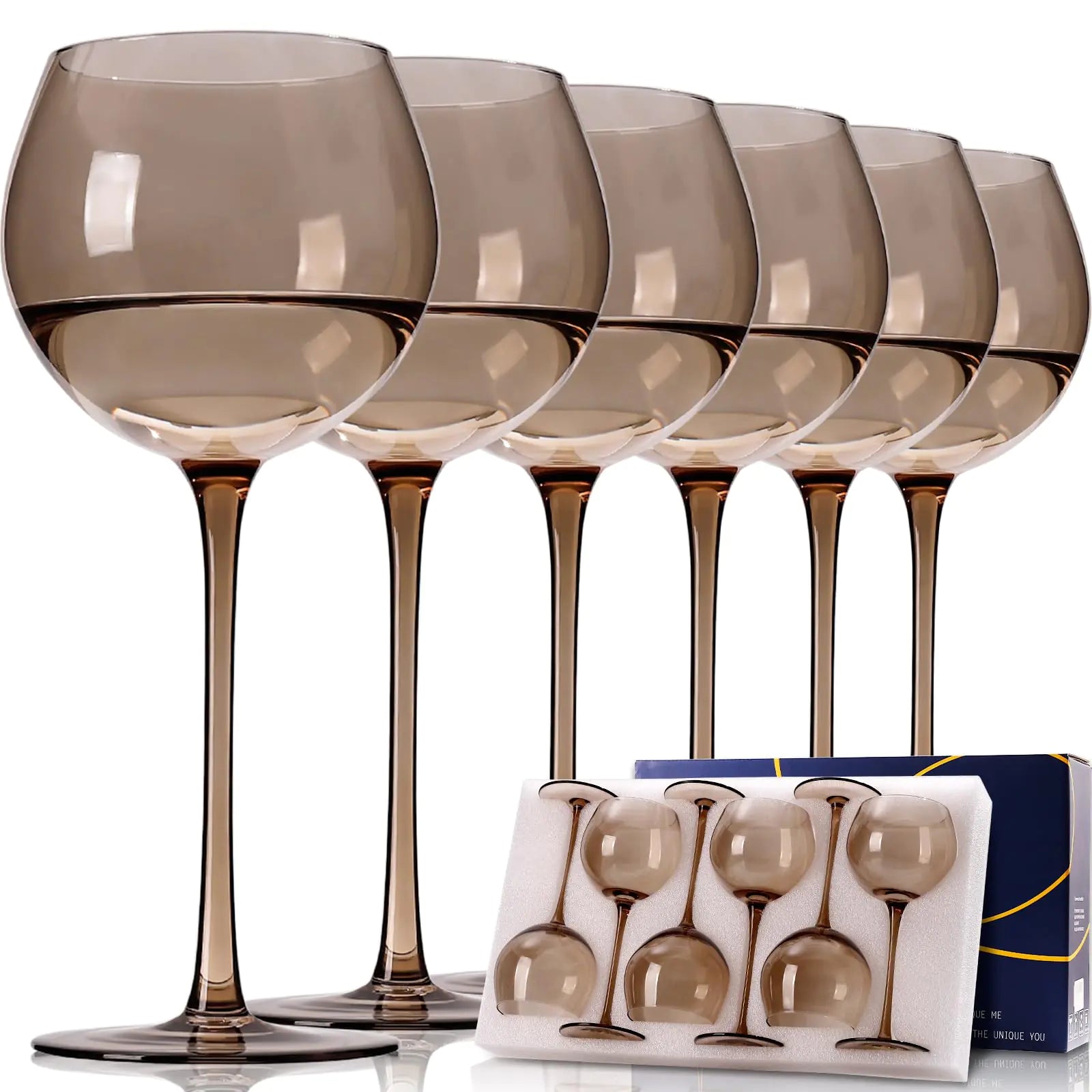 Smokey Gray Hand Blown Wine Glasses Set