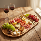 Extra Large Magnetic Charcuterie Board on rustic wood table with wine and charcuterie