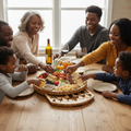 BAMBOOVE Round Bamboo Charcuterie Serving Set as centerpiece of a warm Black family gathering