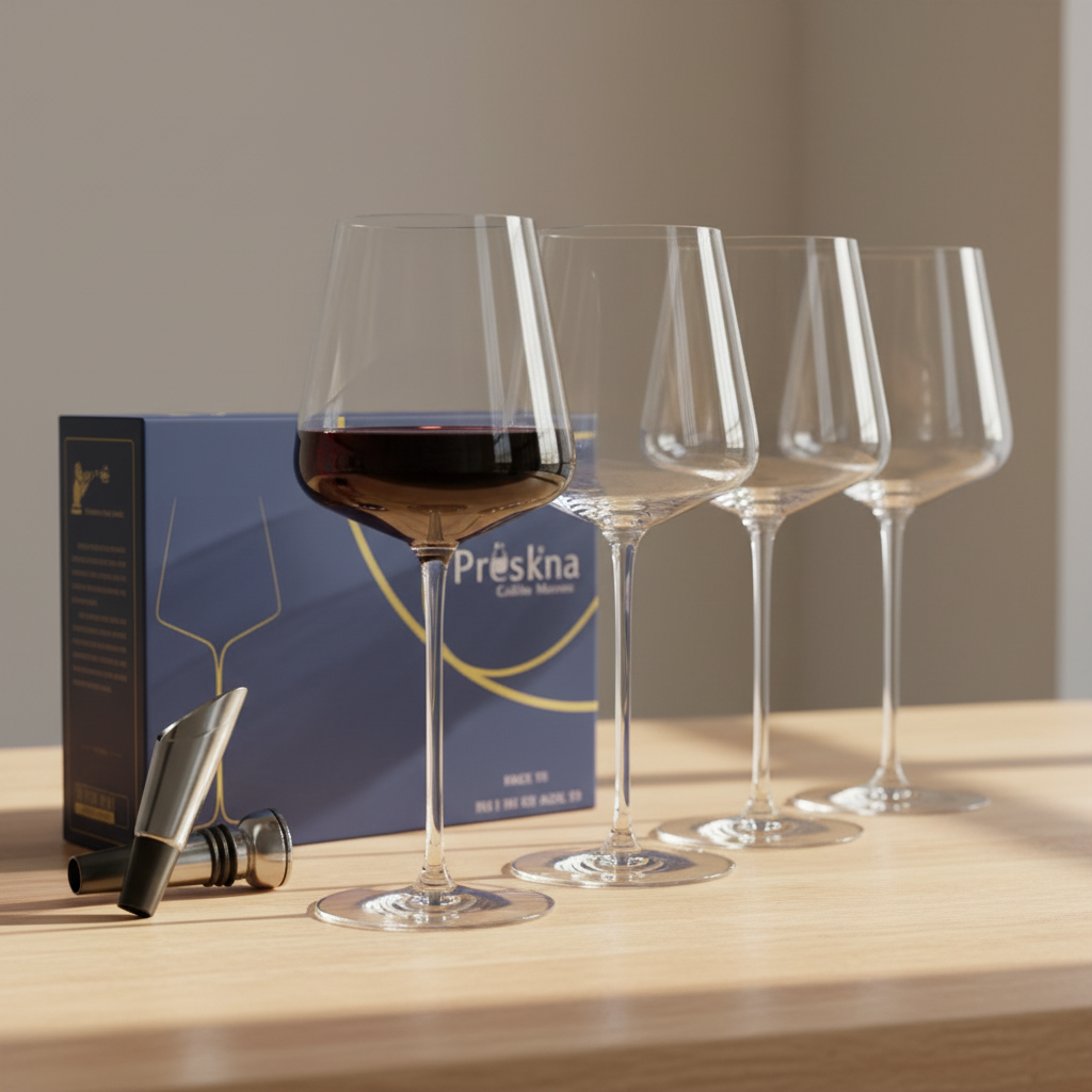 Hand-Blown Crystal Red Wine Glasses Square Flat-Bottom Set of 4 with gift box