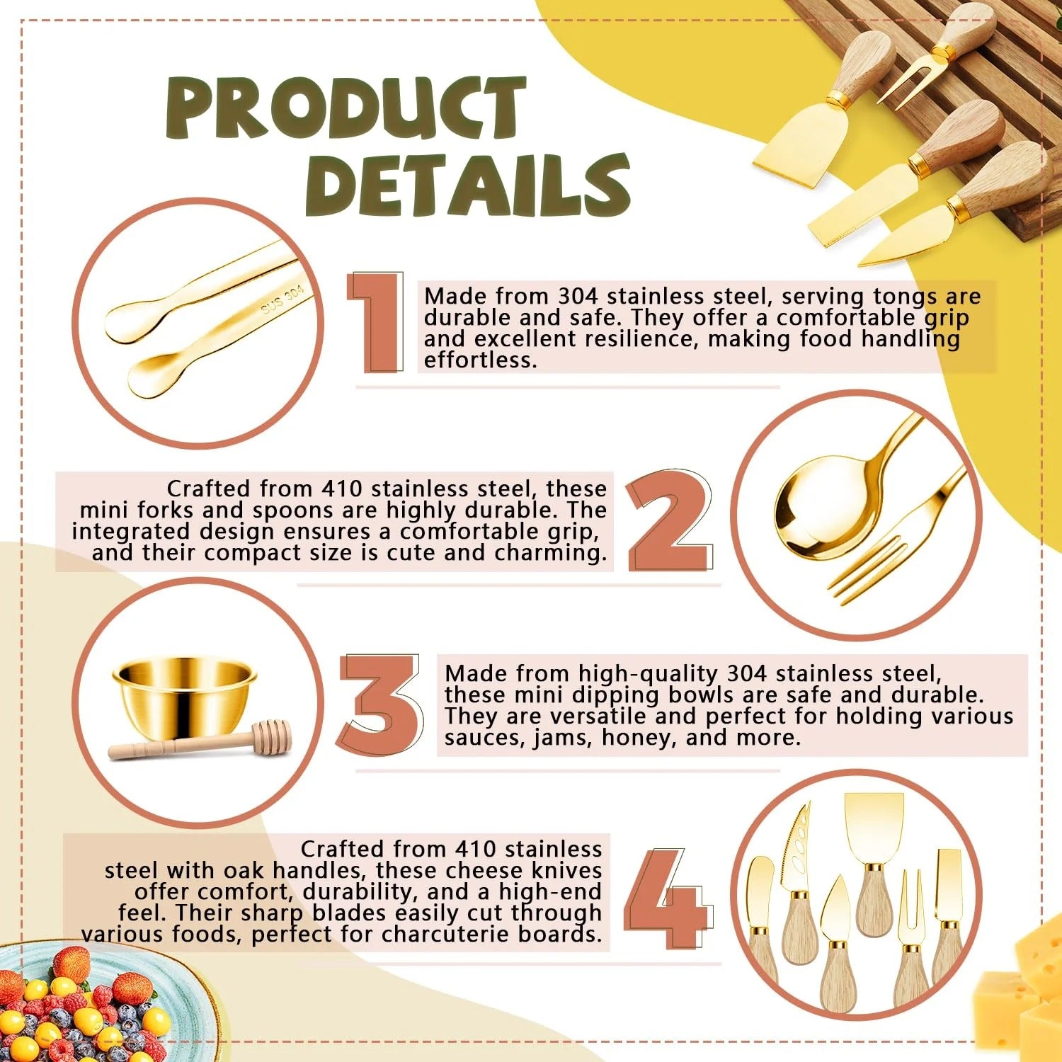 Gold Charcuterie Board Accessory Set