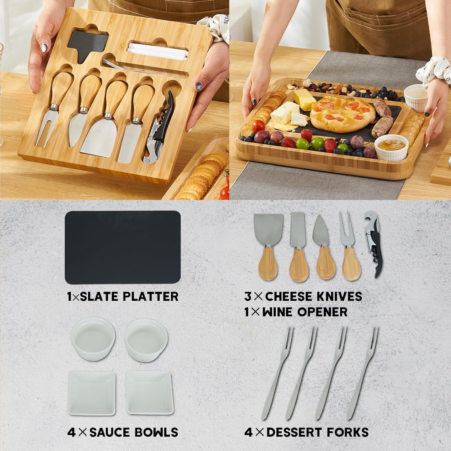 Charcuterie Bamboo Cheese Board Set