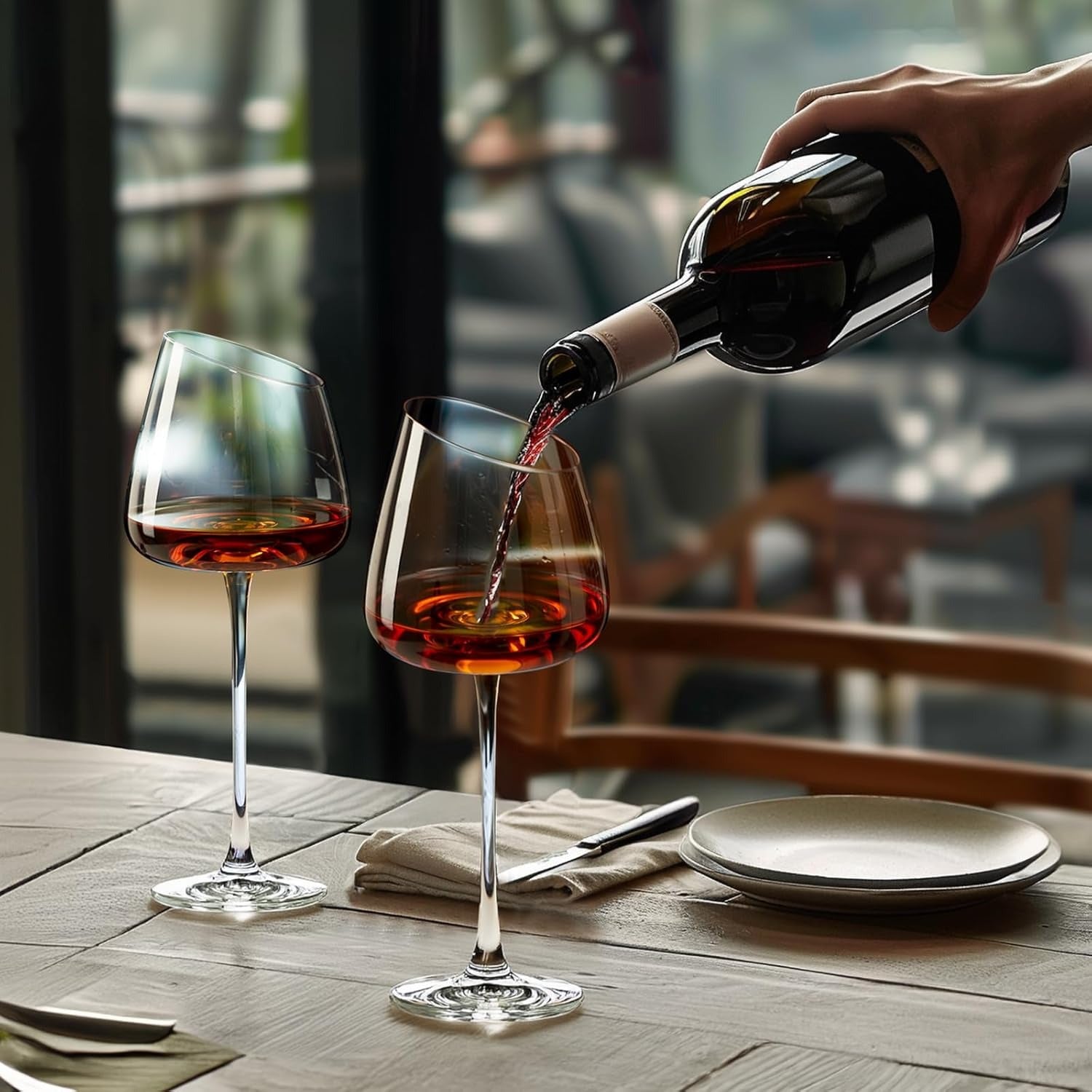 Slanted Crystal Wine Glasses