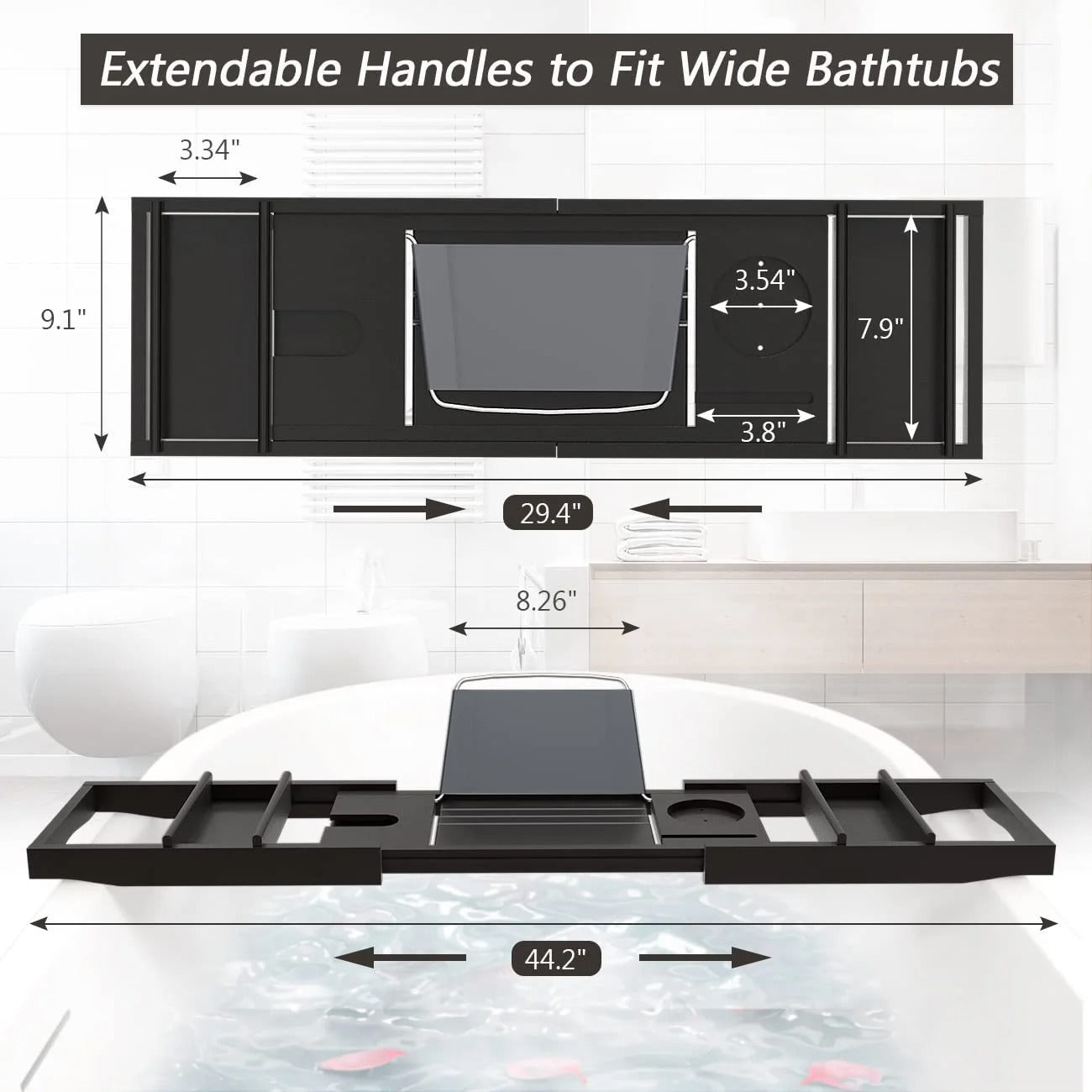 Expandable Bamboo Bathtub Caddy Tray