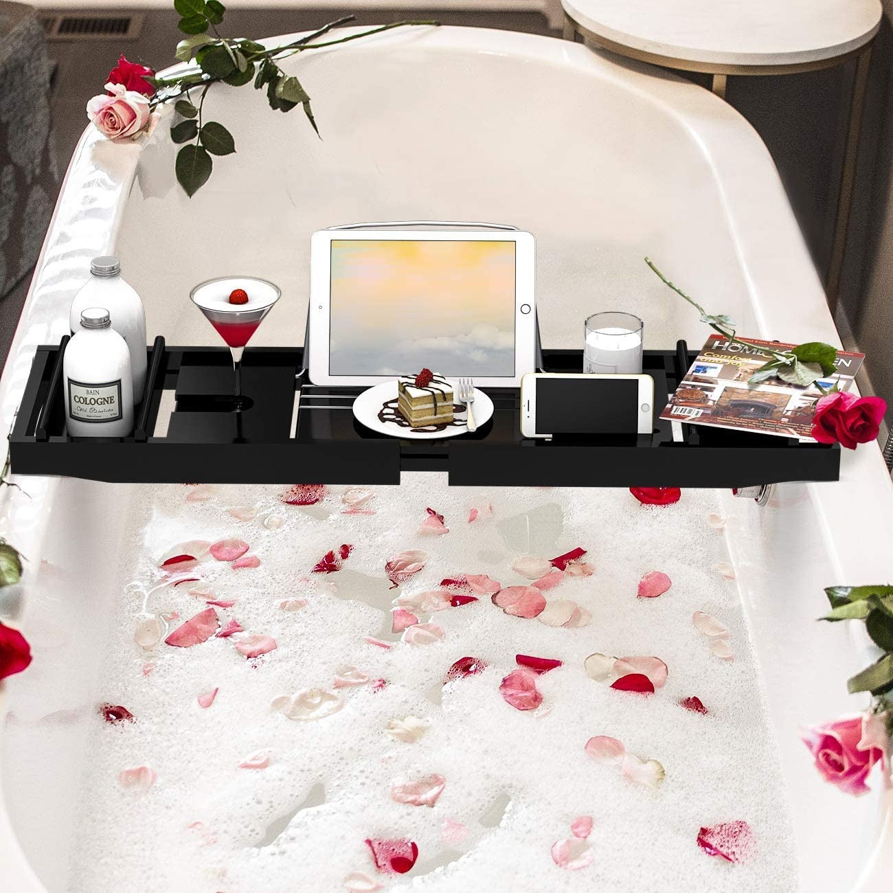 Expandable Bamboo Bathtub Caddy Tray